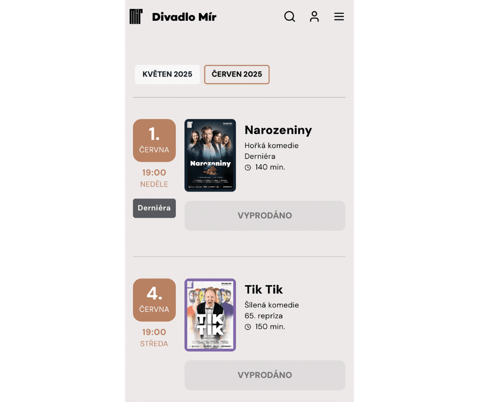 Náhled programu na mobilním zařízení